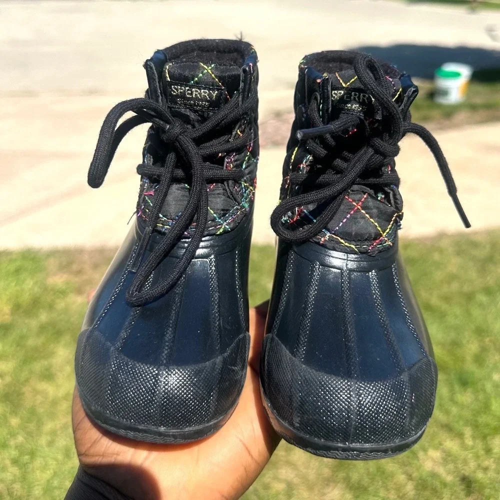 Sperry Port Boot Toddler Girl Duck Boots Size 9 Black Rainbow Winter Boots